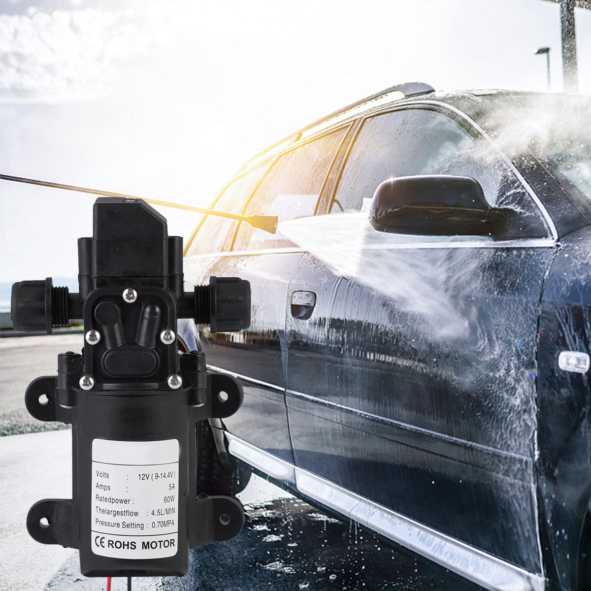 Tineasur 12V Compact Diaphragm Pump Black Sprayer Pump for Aquarium Water Change and Testing