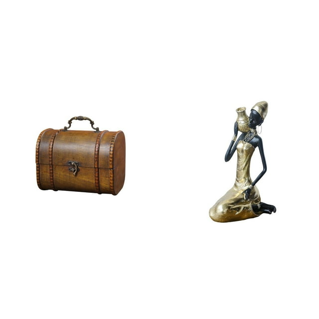 Organizador de joyas de madera vintage con estatua de dama tribal africana, hecho a mano, decorativo para guardar anillos y joyas, pieza de arte