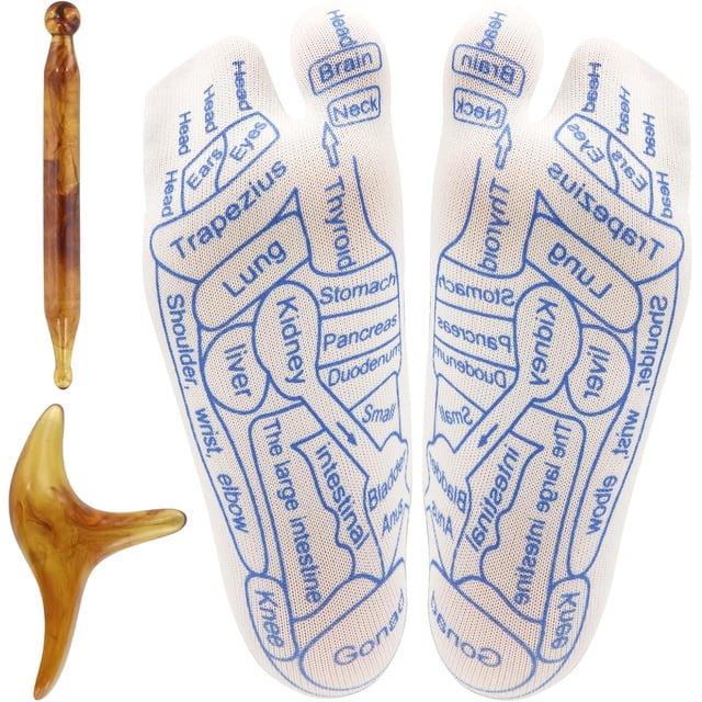 Foot Massage Socks with 2 Trigger Point Tools, Acupressure Reflexology Set, Toe Separator, Finger-Pressing Charts for Uncomfortable Feet (Men)