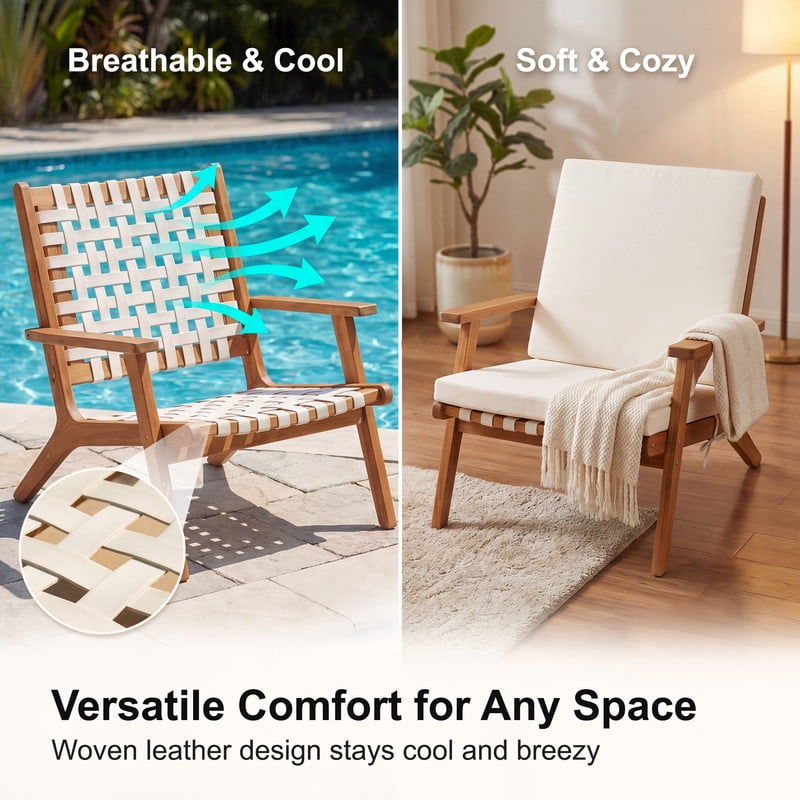 Vineego Adirondack Chairs with Cushions Set of 2, PE All-Weather Outdoor Chairs for Patio, Poolside & Backyard