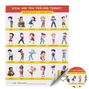 Emotions and Feelings Chart For Kids, English/Spanish Wall Chart 18x24 Educational Wall Decor 24 Full Body Characters, ABA Therapy for Autism