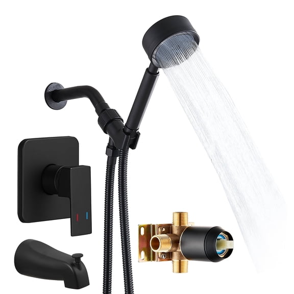 Black Tub Shower Faucet Set Complete with Handheld Shower Head and Tub Spout Included Shower Valve Tub Shower Trim Kit Matte