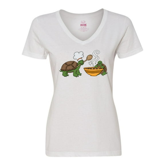Inktastic Cute Turtle Chefs Making Soup Women's V-Neck T-Shirt