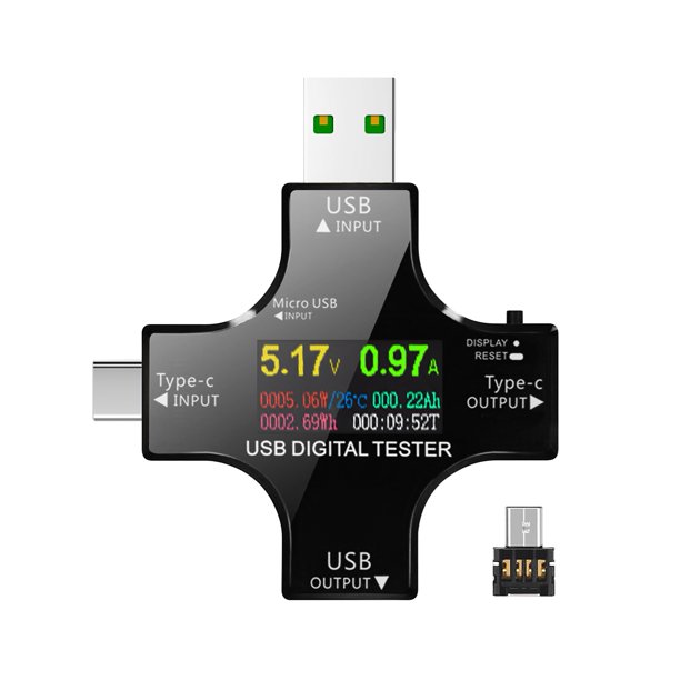 Multímetro USB Voltímetro Amperímetro USB, Probador De Pantalla En Color Cruzado, Medidor De Corriente De Voltaje USB, Probador Pd Tipo C, Pantalla LCD, Medidor De Potencia, Con