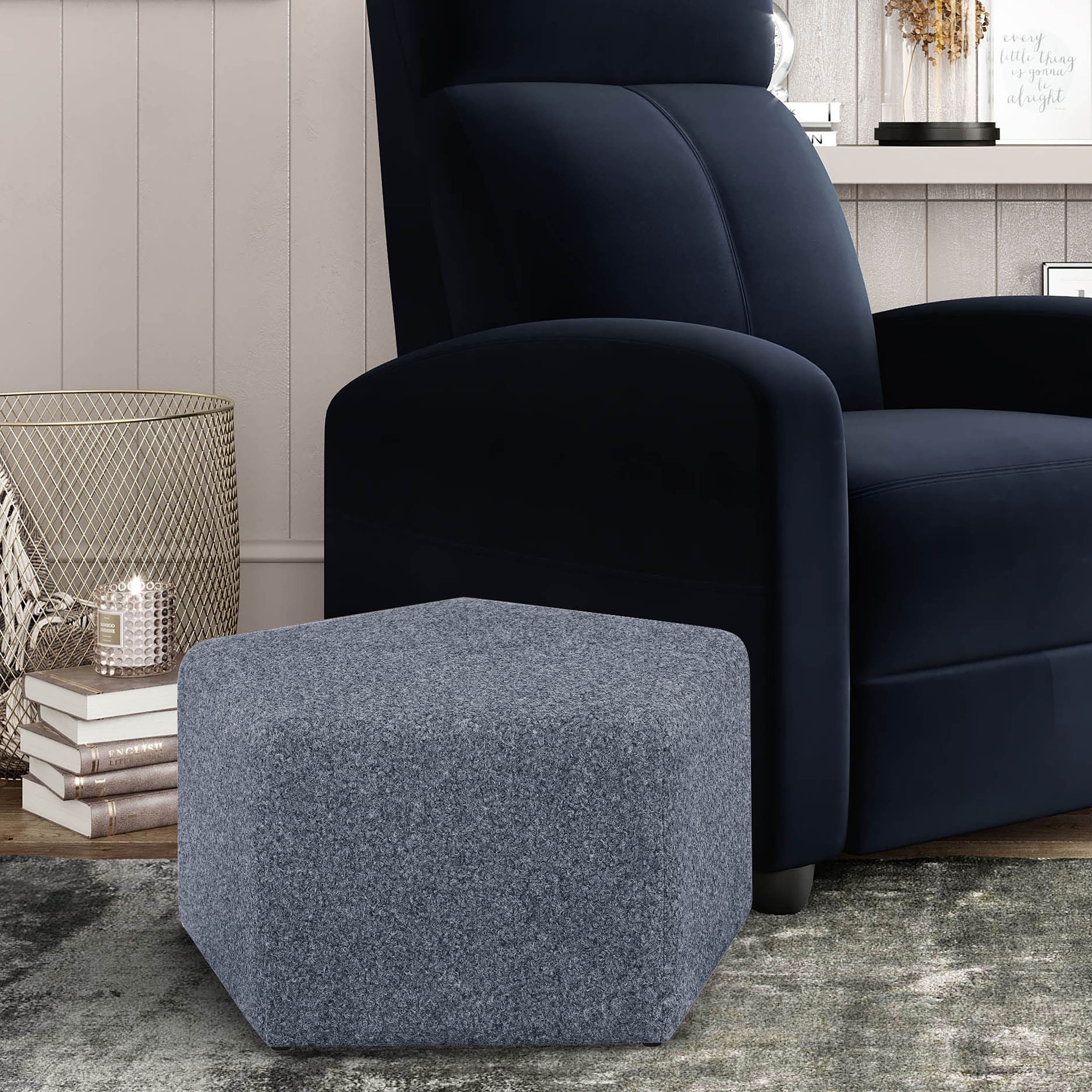 Lifestyle Solutions Gentry Pentagonal Ottoman, Blue Fabric