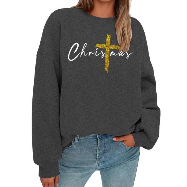 Chandail en Molleton Graphique à Paillettes de Noël pour Femmes Manches Longues Col Rond Décontracté Chandail de Vacances Vêtements de Mode d'Hiver de Noël
