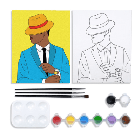 VOCHIC Canvas Painting Kit Pre Drawn Canvas for Painting for Adults Party Party Kits Paint and Sip Party Supplies 8x10 Canvas to Paint Gentlemen 8 Acrylic Colors,3 Brush,1 Pallet Paint Art Set