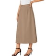 thumbnail image 4 of Npasoilc High Waist A-Line Skirt for Women Summer Solid Color Side Split Elastic Waist Casual Midi Skirt With Pockets, 4 of 6