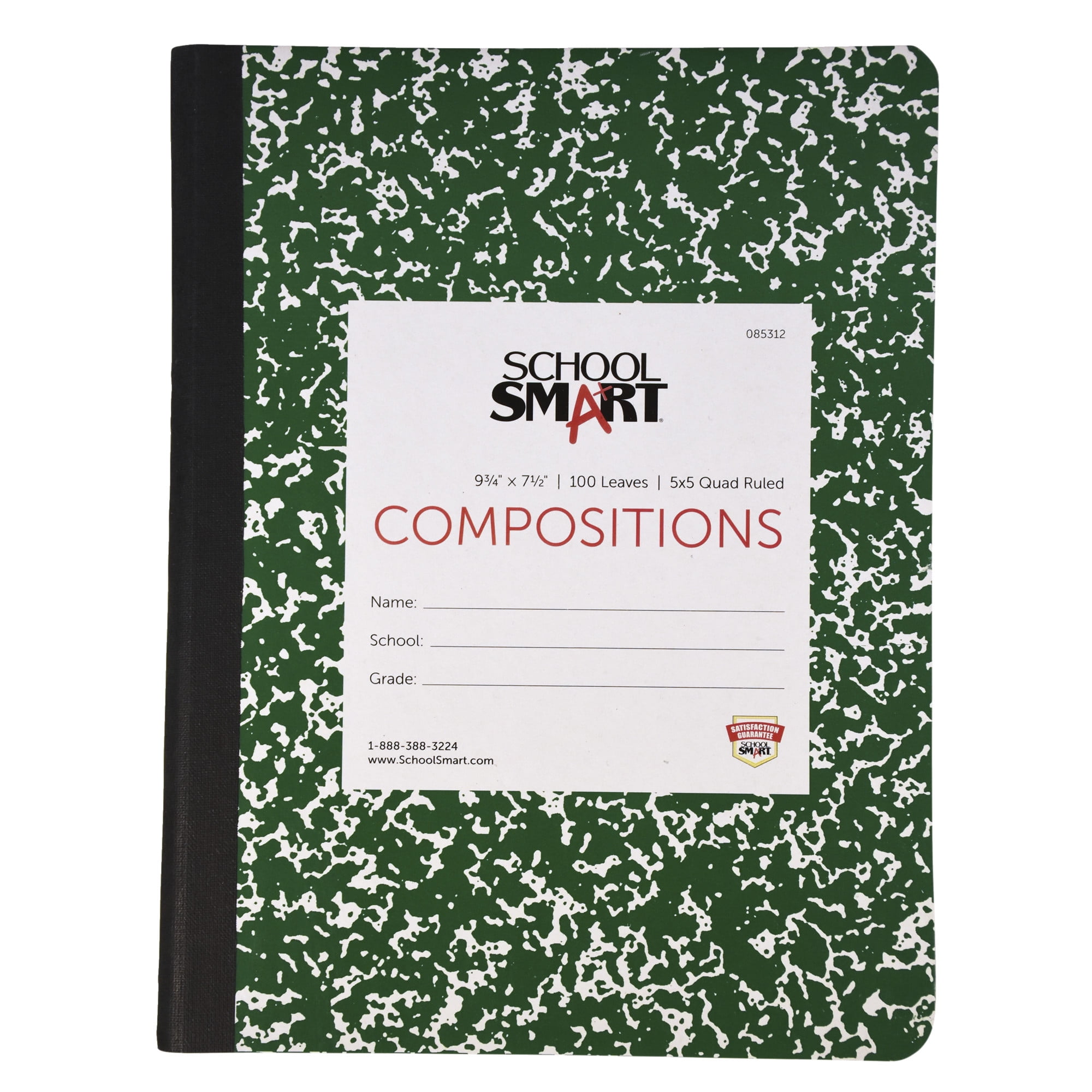 School Smart Quad Ruled Composition Book, 93/4 x 71/2 Inches, 200