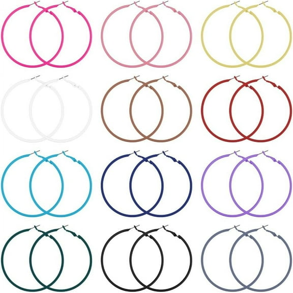 12 Pairs 12 Colors Colorful Hoop Earring Alloy Huggie Hoop Earrings 59mm Neon Earrings Circle Retro Earring Cute Statement Earrings Fashion Jewelry for Women Colorful