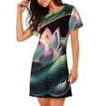 thumbnail image 2 of Disketp Snake Holding A Lotus para Camisón Corto de Manga Corta para Mujeres, Camisón Cómodo con Escote Redondo, Bonito y Confortable, 2 of 6