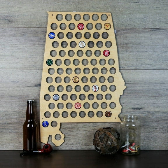 TORCHED Alabama Beer Cap Map | Wall Mount Display Decor Art | Brown