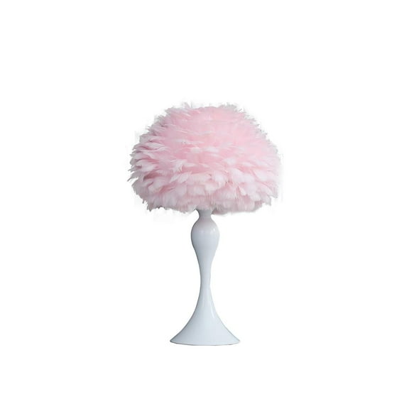 Ore International 18.25"In Soft Pink Feather Aquina Crisp White Contour Glam Table Lamp