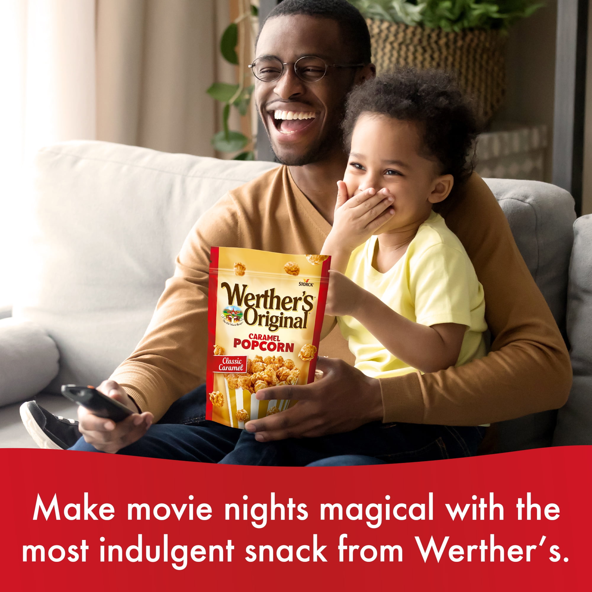 Werther's Original Caramel Popcorn, Classic Caramel, 5.29 oz-4pk, With Olive Green Bowl By ValueNest