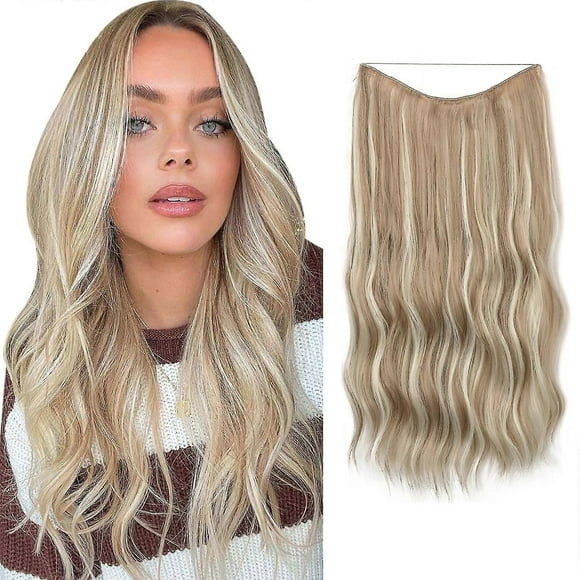 Upgrade Women's Halo Hair Extensions Invisible Wire Wavy Curly Long Synthetic Hairpieces For Adjustable Headband 16-24inch-16 inch-16H613