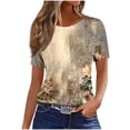 thumbnail image 2 of JTZGDY Womens Tops Loose Fit Casual Short Sleeve Round Neck Boho Floral Printed T-Shirts Trendy Oversized Basic Tunic Blouse Khaki#01 L, 2 of 4