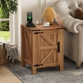 thumbnail image 4 of Accreate Farmhouse Nightstand with USB Charging Station, Rustic Bedside Table with Charging Station & Sliding Barn Door, 18" Modern Two-Tier Nightstand for Bedroom, Night Stand, 4 of 7