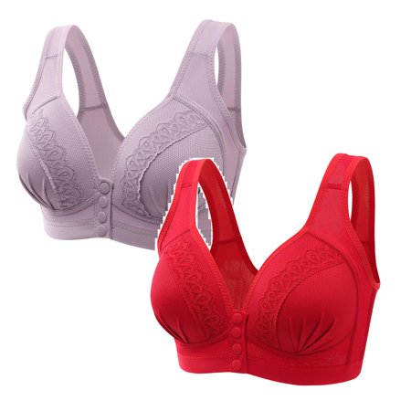 

WANYNG Women Lace Front Button Shaping Cup Adjustable Shoulder Strap Large Size Underwire Bra Sports Bra Women *2PCS