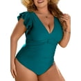 thumbnail image 3 of Women's Plus Size Bathing Suit One Piece Tummy Control Swimsuit Full Coverage Retro Ruffle Swimwear, 3 of 13