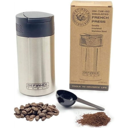 Travel French Press Mug, Portable Coffee Maker, Double Insulated Coffee and Tea Press, Makes 2 Cups, Stainless Steel