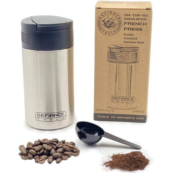 Travel French Press Mug, Portable Coffee Maker, Double Insulated Coffee and Tea Press, Makes 2 Cups, Stainless Steel