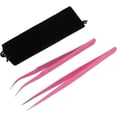 thumbnail image 1 of Quesuc 2 Pcs Pinces Droites et Courbées pour Extensions de Cils Rose Outils d'Application de Faux Cils en Acier Inoxydable, 1 of 7
