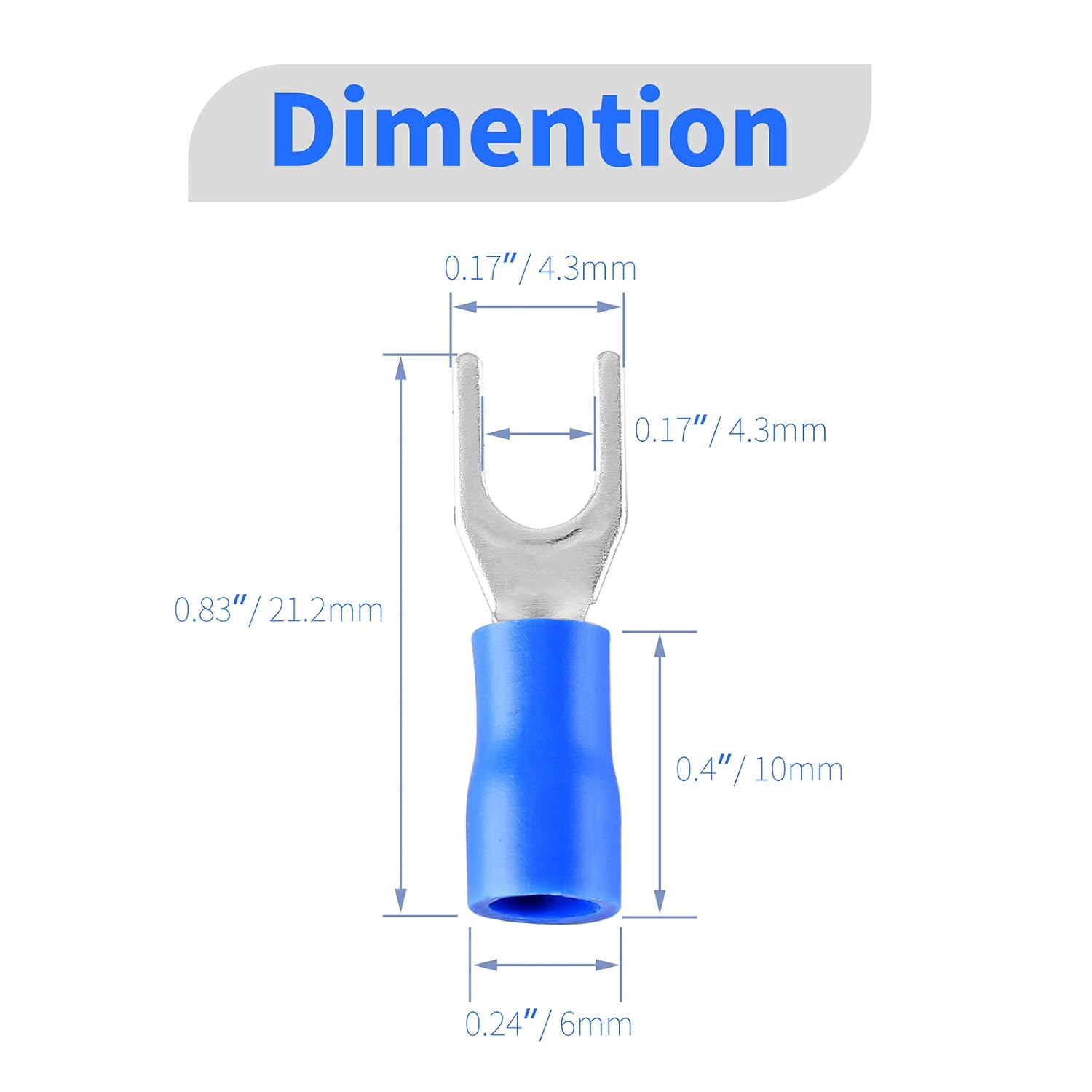 1.25-422-16 blue insulated fork fork terminal wire connector, electrical crimp terminal, 500 pieces