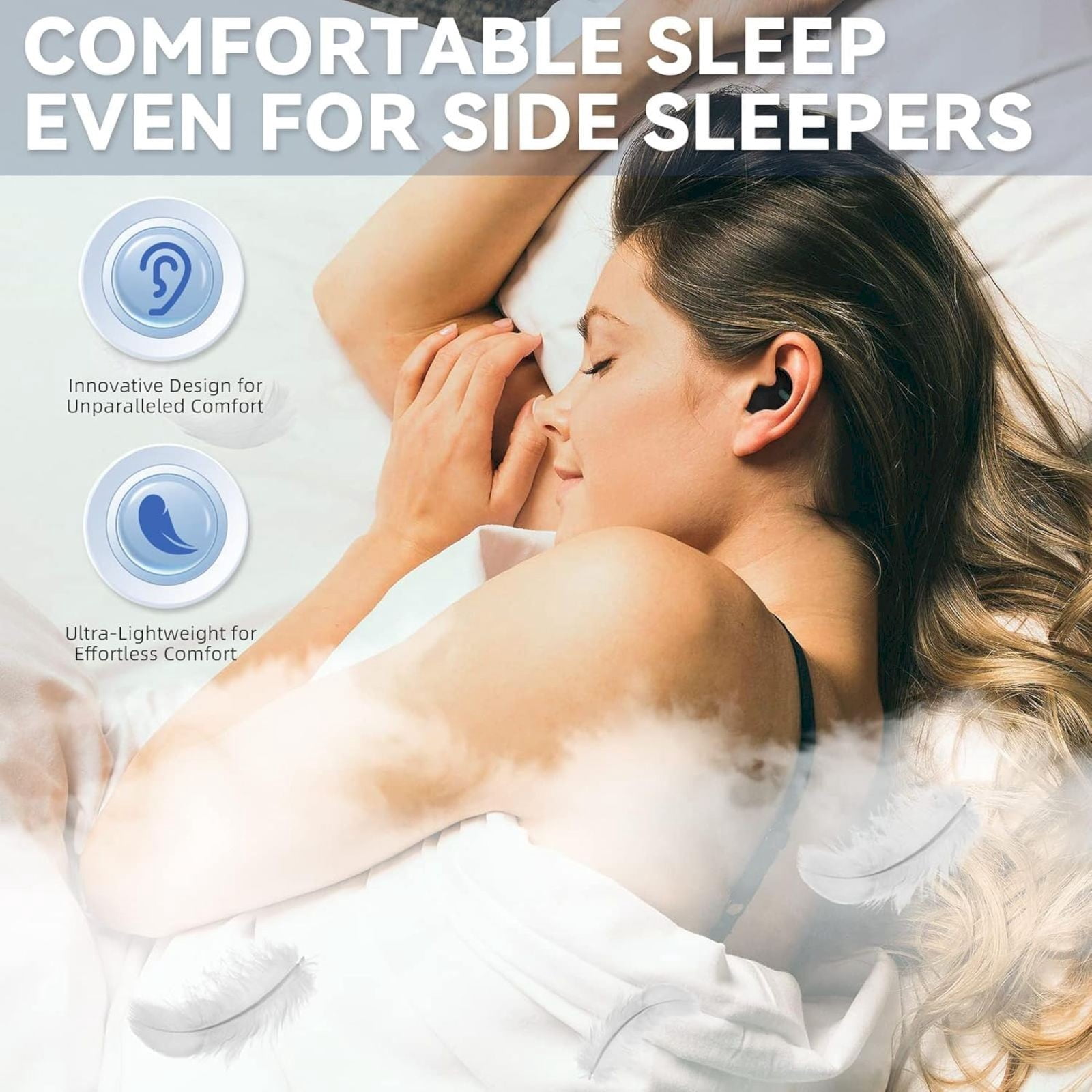 Invisible Sleep Wireless Earphone, Ipx5 Waterproof Bluetooth Earbuds, Lightweight Sleep Headphones Bluetooth 5.3, Painless Invisible Sleep Earphones for Sensitive Sleeper, Long Battery Life