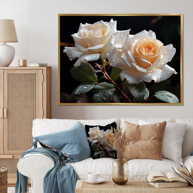 Designart White Modern black framed wall art, Roses framed wall Art, White Roses love expression I , Roses framed wall art decor, 32x24 inches black frame
