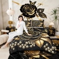 thumbnail image 4 of Manfei Black Gold Rose Bedding Twin Comforter Set for Women, Golden Leaves Down Comforter, Princess Pearl Bedding Sets Twin with Comforter, Lightweight Bedroom Decor, 2 Pieces Reversible, 4 of 7