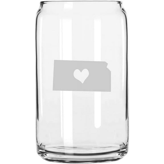 Kansas Heart States Etched 16oz Libbey Can Glass