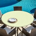 thumbnail image 6 of Yellow White Stripe Round Tablecloth, Fitted Table Cover with Elastic for 36"-44" Round Tables, Modern Minimalist Geometric Striped Table Cloth Outdoor Indoor Dinning Party Waterproof Tablecloths, 6 of 7