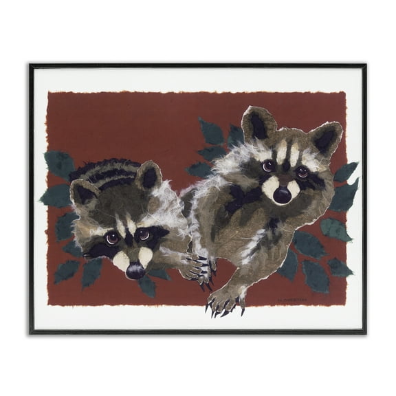 Stupell Industries Two Raccoons & Leaves Animals & Insects Painting Black Framed Art Print Wall Art, 14 x 11