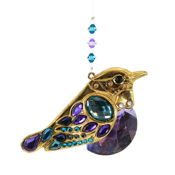 Crystal Expressions 3.5" Bird Ornament Jeweled Gold Beads Acry807 Lavender