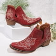 thumbnail image 2 of SACFOF Women's Cowboy Cowgirl Western Ankle Boots Floral Embroidered Stitched V Cut Snip Toe Classic Country Booties, 2 of 6