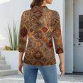 thumbnail image 3 of CCRFTGI 3/4 length sleeve womens tops Business Work Polo Shirts Athletic V Neck Collared T Shirts Fall Fashion Vintage Ethnic Print Lightweight Button Tees Light Brown L, 3 of 4