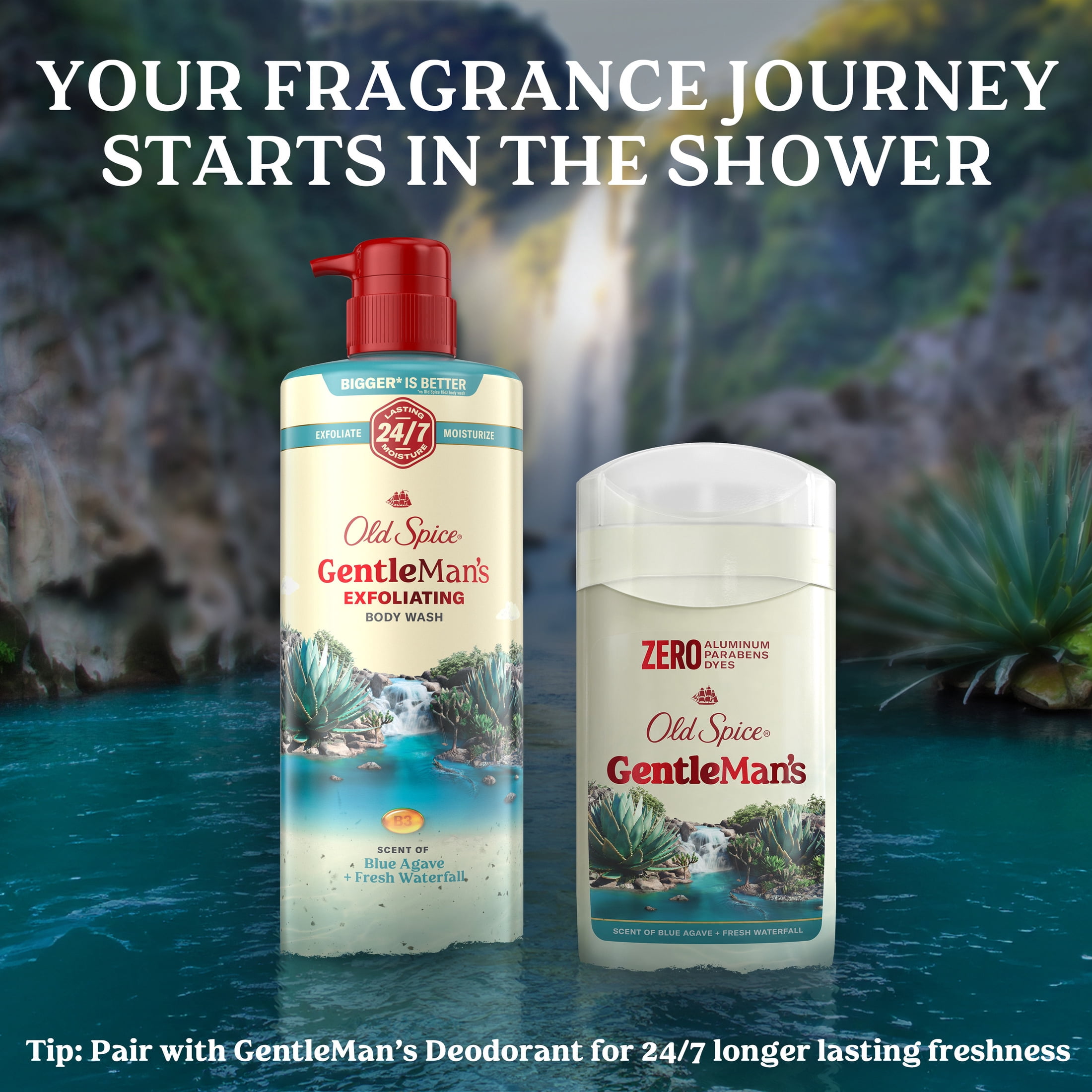 Old Spice GentleMan's Exfoliating Body Wash Pump, 24/7 Shower Fresh, Scent of Blue Agave + Fresh Waterfall, 26 fl oz