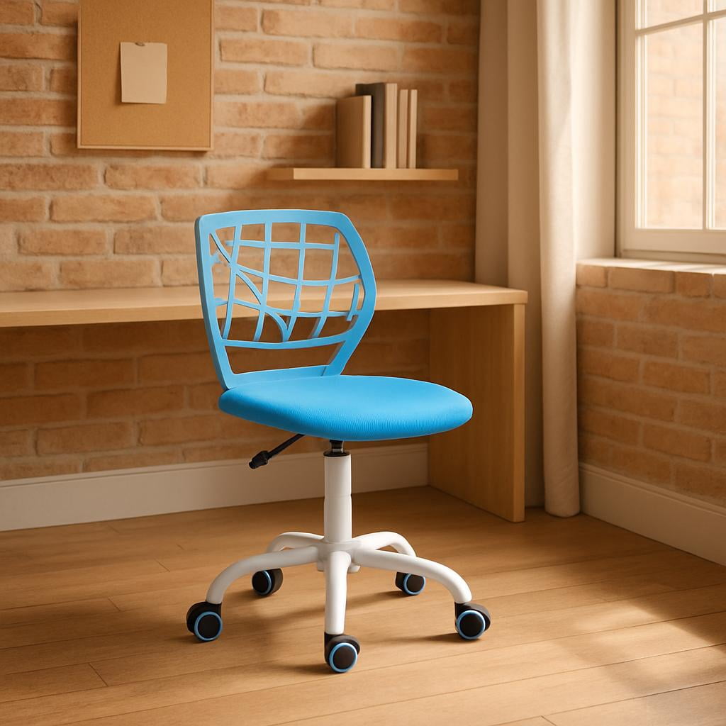 Homy Casa Teen Desk Chair, Adjustable Swivel Study Chair with Wheels, Ergonomic Backrest, Blue