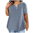 thumbnail image 2 of Pxxlle Casual Tshirts for Women Plus Size Notch V Neck Summer Tshirt Loose Fitted Short Sleeve Tunic Tops Solid Color Classic Fit Tees Navy XL, 2 of 8