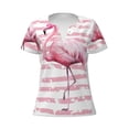 thumbnail image 4 of Wukai Flamingo Casual V-Neck Graphic Tees for Women: Lightweight and Breathable Summer Tops with Stylish Design-Large, 4 of 8