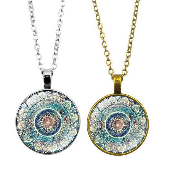 SmartBy Vintage Women Glass Cabochon Pendant Long Chain Mandala Necklace Jewelry Gift