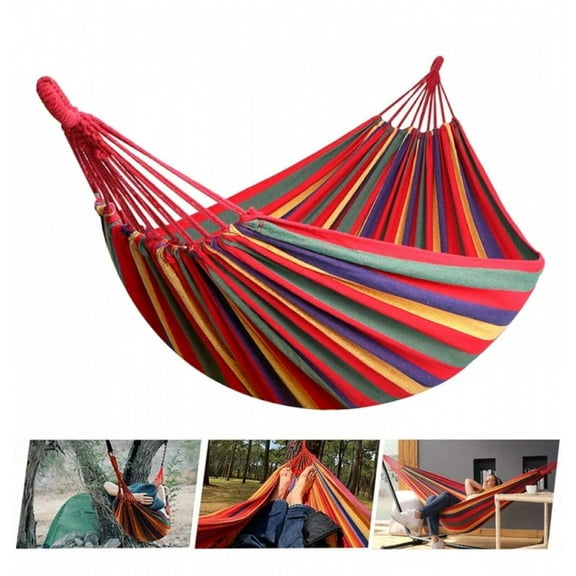 1pc Outdoor Canvas Hammock Camping Swing Hammock with Tree Ropes Load-bearing Up to 200kg Perfect for Garden Patio Backyard