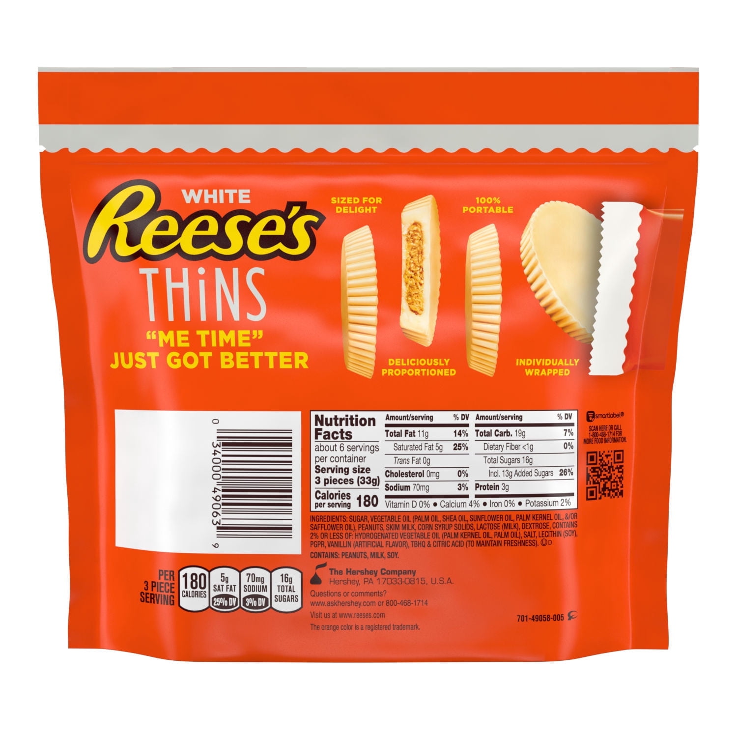 REESE'S THiNS White Creme Peanut Butter Cups, Individually Wrapped Candy Share Pack, 7.37 oz (pack of 2)