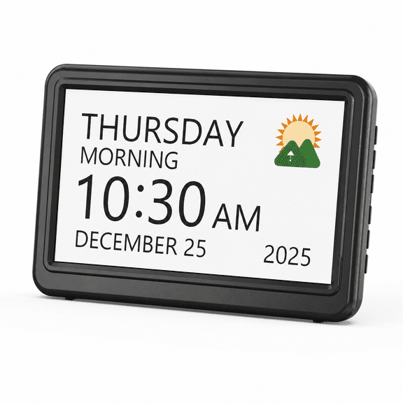 Clock With Day And Date For 7" Large Display Digital Calendar | Clocks 20 Custom Alarms Reminders Dimmable Dementia Alzheimers Se