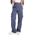 thumbnail image 1 of Pantalones cargo Prolriy para mujer, otoño e invierno, nuevos pantalones casuales, versátiles, de cintura alta, para el trabajo, pantalones holgados para mujer, pantalones de mujer, azul, talla S, 1 of 5