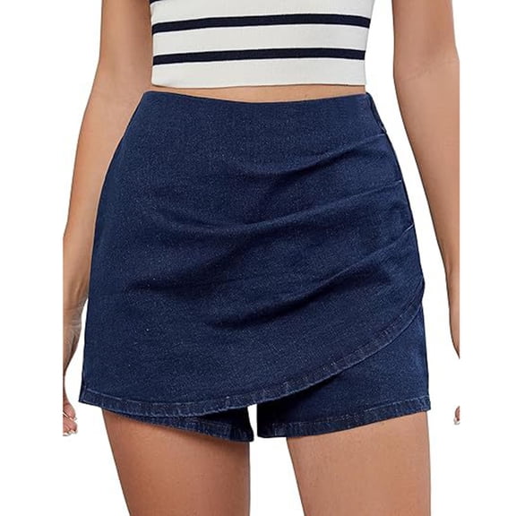 Bixock Casual Skirt for Women Mini Skirt Denim Wrap Crinkle High Waist Built In Short Liner Stretch Sturdy Fall Daily Street Outdoor Women Clothings