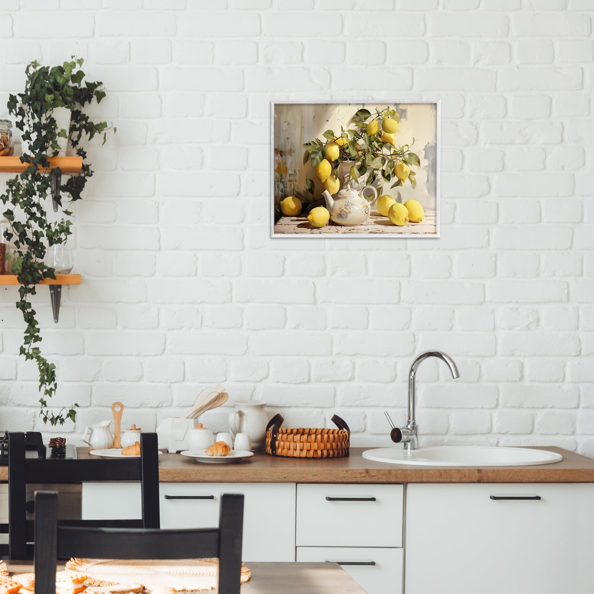 Stupell Industries Lemon Still Life with Teapot White Framed Giclee Art, design by LSR Design Studio