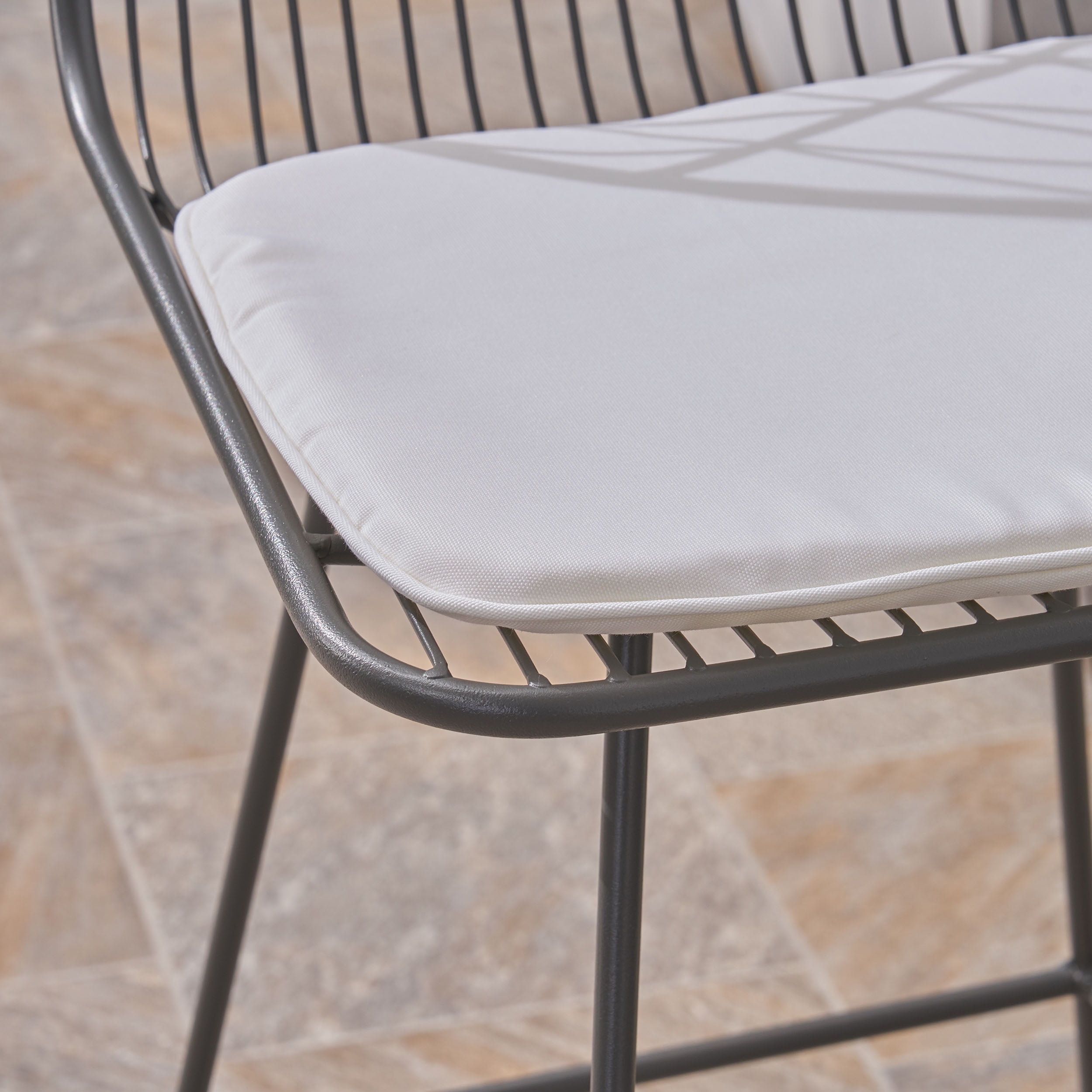 Modern Counter Stools Set of 2 Geometric Wire Bar Stools with Water Resistant Cushions for Indoor Outdoor Patio Kitchen in Grey Ivory