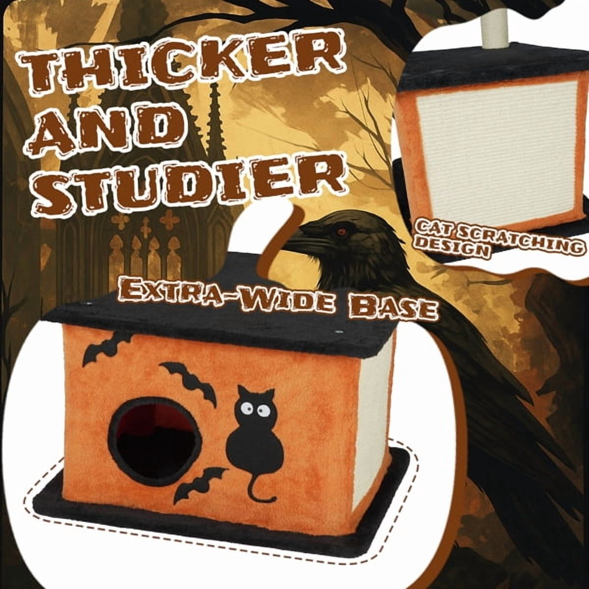 33" Halloween Cat Tree with Spacious Condo & Scratching Post - Orange & Black Cat Tower for Indoor Cats, Large Platform