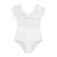 thumbnail image 4 of DPOIS Kids Girls Short Sleeves Floral Lace Cutout Back Ballet Dance Gymnastics Leotard Jumpsuit, 4 of 7